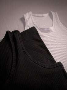 KIT 2 Men's Tank Top In Ribbed Knit Ameritcana Rib Black And White - 黑與白 - 查看 5