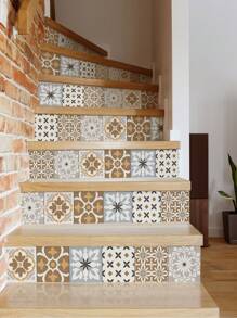 1 Roll Of 1 Pc Bohemian Style Pattern Home Decor Staircase Stickers, Thickened Waterproof Wear-Resistant Peel And Stick Removable, Can Be Used For Staircase Decor, Living Room Bedroom Decor,Counter Flooring Home Remodeling Renovation Beautification Stickers 41.73x6.97inch