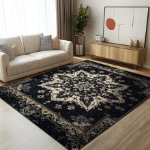 1pc Vintage Bohemian Style Carpet, Symmetrical Floral Pattern Rectangle Soft Non-Slip Area Rug, Suitable For Outdoor, Entryway, Living Room, Bedroom, Laundry Room, Bathroom, Game Room, Machine Washable, Seasonal Decor, Home Decoration