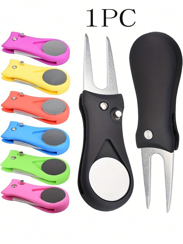 1 Pieza Herramienta de reparación de clavados de golf de apertura automática de acero inoxidable y multicolor con marcador de bola, durable y portátil, accesorio de golf para exteriores