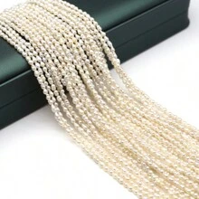 1 串 A 级 100% 天然淡水珍珠米粒形迷你珠子饰品 DIY 女士男士项链首饰制作配件日常礼物 - 白色 - 查看 5