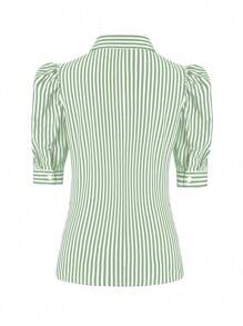 Dames Zomer Vrijetijdskleding Forensen Taille Getailleerd Dagelijks Gestreept Bedrukt Modieus Kort Mouw Shirt Saint Patrick's Day Kantoorkleding Vrouwen