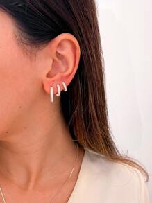 Trio Of Mini Studded Hoops Plated In 925 Silver - Silver - View 2