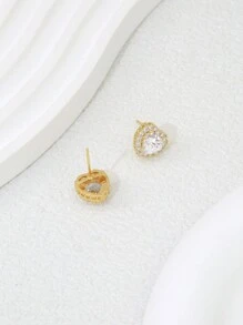 1 Pair Cubic Zirconia Heart-Shaped Stud Earrings In Red, Black And White, Luxury Fashion, Minimal Design For Daily Wear, Jewelry Gift For Women Valentines,Mom,Mother,Mother's Day,Gift