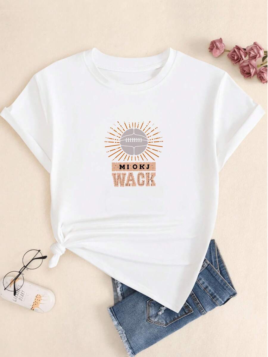 Retro Style Streetwear Cotton Text Pattern Women T-Shirt Fashion Soft Stylish Comfortable - 白色的 - 查看 1