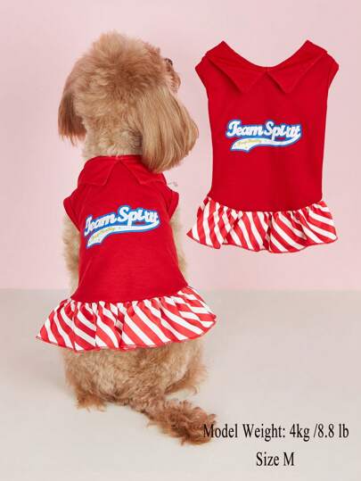 1pc V-Neck Heart Cute Princess Dress For Small Puppy Dog, Cartoon Cheerleader Pet Tank Dress