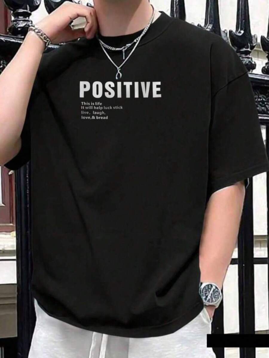 POSITIVE Printed Men's T-Shirt 100% Cotton Premium Mesh Shirt Blouse Yarn 30.1 New Release - màu đen - Xem 1