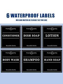 WCIC （瓶子壁挂式 6 个标签）-现代亮面黑色 16.9 盎司可再填充淋浴皂液器，带黑色泵，洗发水和护发素分配器瓶套装，适用于淋浴墙 - 打孔安装淋浴皂液器壁挂式，带防水标签，适用于厨房浴室酒店必需品 - 彩色 - 查看 5