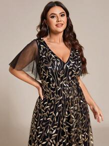 Plus Size Deep V Neck Sequin Contrast Split Thigh Bridesmaid Dress, Party Dress, Wedding Guest Dress, Formal Dress, Evening Dress