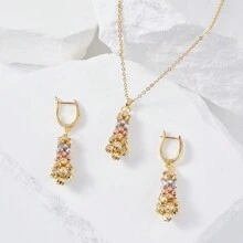 dazzdelic Set de 2 piezas: Collar y aretes tejidos a mano con cuentas geométricas de 3 colores, elaborado artesanalmente en Italia, para uso diario de las mujeres
