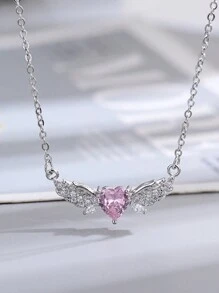 1pc Women's Fashion Luxury Y2K Sweet Girly Style Crystal Angel Wing Pendant Necklace, Suitable For Daily Wear