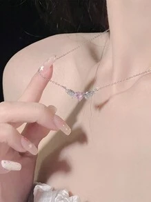 1pc Women's Fashion Luxury Y2K Sweet Girly Style Crystal Angel Wing Pendant Necklace, Suitable For Daily Wear