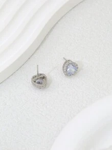 1 Pair Cubic Zirconia Heart-Shaped Stud Earrings In Red, Black And White, Luxury Fashion, Minimal Design For Daily Wear, Jewelry Gift For Women Valentines,Mom,Mother,Mother's Day,Gift