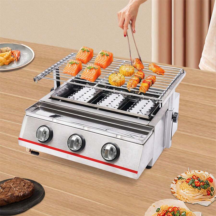 Small 3Burner Gas Grill With Steel Cover Outdoor Barbecue, Party