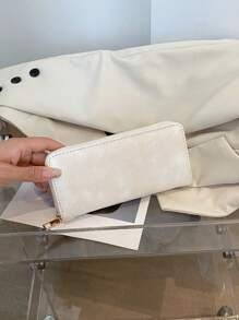 Plain Color Zip Waxed Leather Wallet Suitable For Daily Commute And Travel Christmas Gifts Gift Thanksgiving Gifts For Women Wallet Purse Wallet Long Wallet