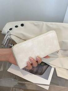 Plain Color Zip Waxed Leather Wallet Suitable For Daily Commute And Travel Christmas Gifts Gift Thanksgiving Gifts For Women Wallet Purse Wallet Long Wallet
