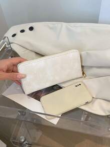 Plain Color Zip Waxed Leather Wallet Suitable For Daily Commute And Travel Christmas Gifts Gift Thanksgiving Gifts For Women Wallet Purse Wallet Long Wallet