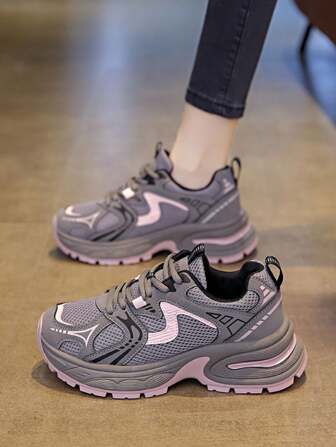 2024 Women's Winter White Shoes Black & White Suede Sneakers, New Korean Version Ins Style Student Casual Sports Versatile Plush Lining Burgundy Retro Chunky Sneakers Street Style