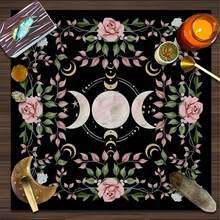 1 pieza Mantel de Tarot, Enredadera Floral, Fases Lunares, Símbolo Cree en Ti Mismo, Tela de Astrología Bruja, Tapiz de Altar, Tapete para Juegos de Cartas, Decoración de Habitación - Negro - Ver 6