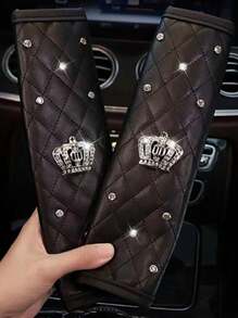 2 件装皮革皇冠水钻安全带保护套