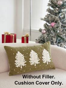 1 件圣诞绿色圣诞树刺绣靠垫套，适合室内装饰，圣诞装饰枕套，无内衬 - 綠色 - 查看 5