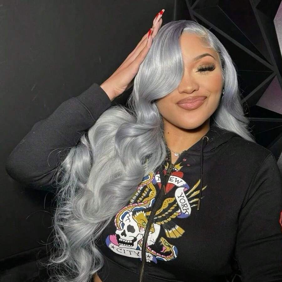 13x4 Lace Frontal Silver Grey Colored 100% Human Hair For Women Body Wave Brazilian Virgin Hair Wig Transparent Lace Frontal Human Hair Wig Pre Plucked 26inch Wig For Daily Use - Grey - View 1