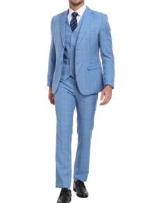 Furuyal Men's Suits Plaid Gentleman Single Breasted Slim Fit Party 3 Pieces Suit For Men Blazer Vest Pants Tie Set Holiday Wedding Business Prom Azure Size XS-3XL
