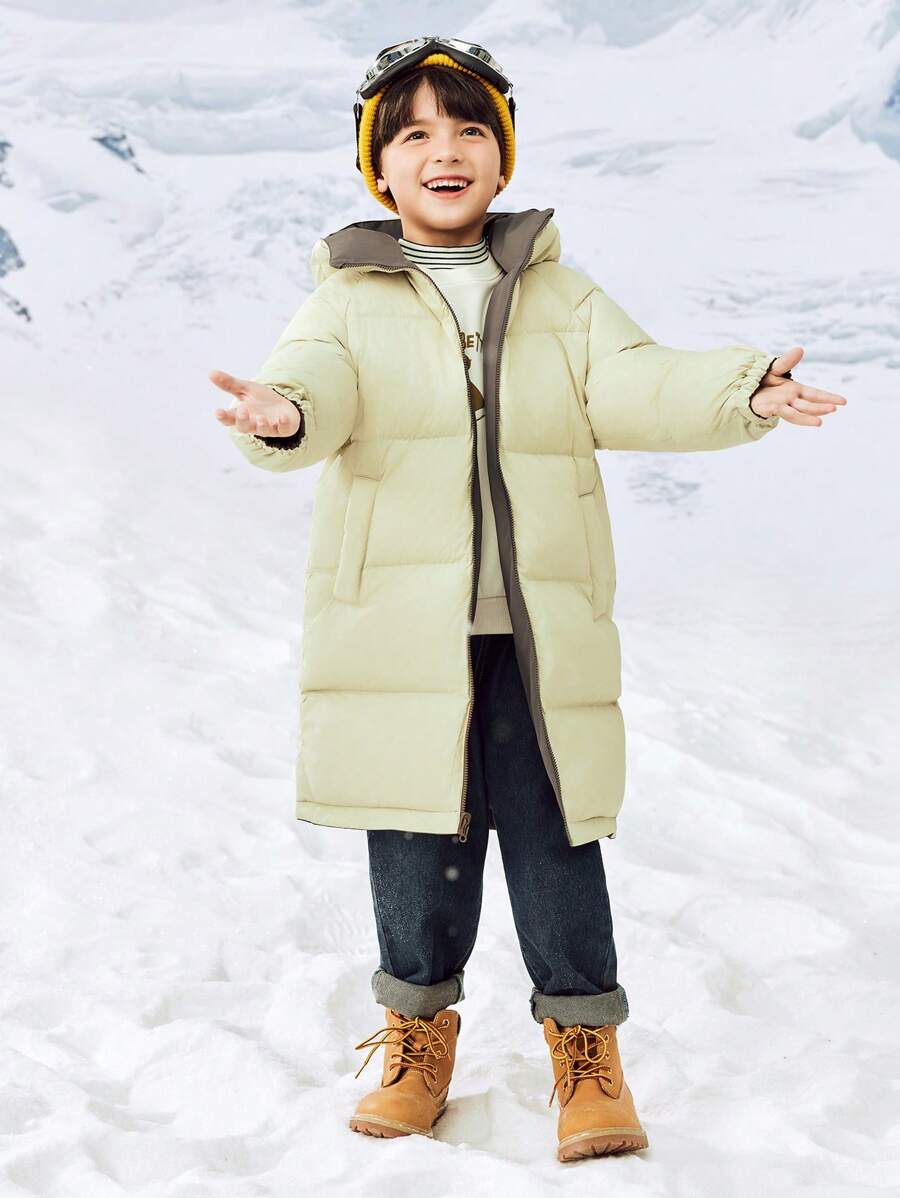 mini bala Long Reversible Thick Down Jacket For Boys And Girls Warm Winter Collection - Coffee - View 1