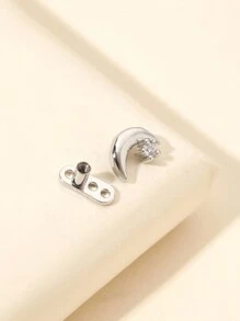 1 chiếc khuyên xỏ khuyên cơ thể bằng thép không gỉ đơn giản hình mặt trăng rỗng đính đá Rhinestone - Bạc - Xem 1