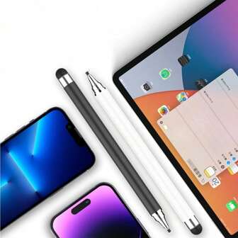 2 stilouri universale pentru ecran tactil, stilou pentru stilist 2-în-1, compatibil cu iPhone, iPad și toate dispozitivele cu ecran tactil: tabletă, Android, laptop, computer [Set] - negru, aur roz, alb