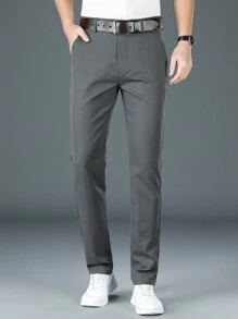 Men's Solid Color Slant Pocket Suit Pants, Formal Pants And Casual Pants, Men's Straight Slim-Fit Business Suit Pants, Suitable For Business, Wedding And Travel Occasions. - Grey - View 6
