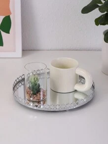 1pc Metal Gold/Silver Crown Trimmed Mirror Tray, European Style Glass Vanity Tray, Luxury Decorative Jewelry Makeup Holder For Living Room, Bedroom, Bathroom Back To School