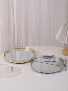 1pc Metal Gold/Silver Crown Trimmed Mirror Tray, European Style Glass Vanity Tray, Luxury Decorative Jewelry Makeup Holder For Living Room, Bedroom, Bathroom Back To School