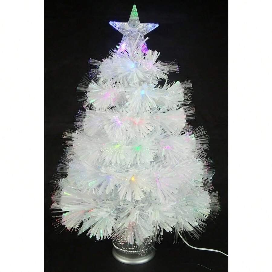 2ft (60cm) White Iridescent PVC Fibre Optic Christmas Tree With Colour Changing LED Lights - White - View 1