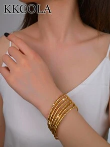 KKCOLA 6pcs Spiral Woven Thin Bangle Bracelet, Boho Style Jewelry, Party Festival Gift, Fashion Accessory For Daily Outfit - Yellow Gold - View 5
