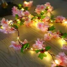 1pc Cherry Blossom Vine Light String, Hanging Floral Ribbon Light, Fake Cherry Flower Light, For Home, Bedroom, Garden Wall, Indoor/Outdoor Wedding, Birthday, Halloween And Thanksgiving Decor