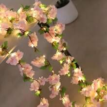 1pc Cherry Blossom Vine Light String, Hanging Floral Ribbon Light, Fake Cherry Flower Light, For Home, Bedroom, Garden Wall, Indoor/Outdoor Wedding, Birthday, Halloween And Thanksgiving Decor