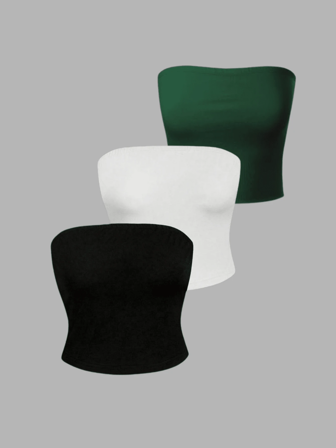 Kit With 3 Cropped Tube Tops For Women, Brown, White And Black, Fitted Model - Army Green - View 1