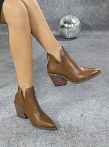Botas cortas francesas de mujer, modelo 2024. Botas de estilo británico para otoño/invierno, nuevas botas de tobillo con tacón grueso, punta puntiaguda y cremallera trasera