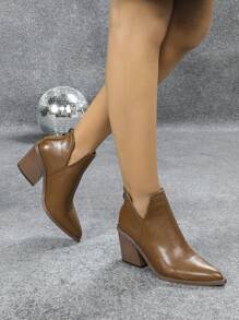 Botas cortas francesas de mujer, modelo 2024. Botas de estilo británico para otoño/invierno, nuevas botas de tobillo con tacón grueso, punta puntiaguda y cremallera trasera