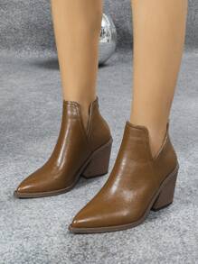 Botas cortas francesas de mujer, modelo 2024. Botas de estilo británico para otoño/invierno, nuevas botas de tobillo con tacón grueso, punta puntiaguda y cremallera trasera