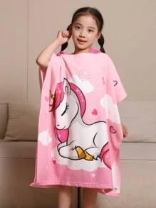 1PC Pink Mermaid Soft Microfiber Swim Cover-Ups For 3 To 10 Years Old Kids Hooded Bath Beach Poncho Towels