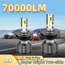 2pcs H1 H7 H11 9005/HB3 9006/HB4 9012 H4 H13 LED Headlight Bulbs, 6000K Cool White, 200W, 70000LM, Super Bright CSP Chips, Built-In High-Speed Turbine Quiet Fan, 800% Brighter, Over 70000 Hours Lifespan