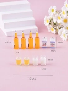 Set de 10 charms de resina de estilo de moda variado de bebida, leche, alcohol, cerveza para hacer joyas DIY para mujeres