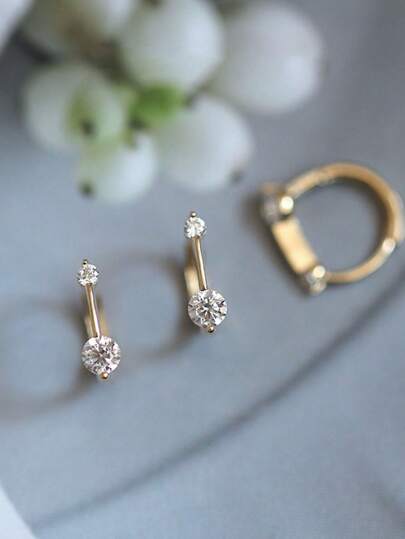 1 par de pendientes de aro de plata de ley 925 con doble círculo de circonita cúbica, joyas simples y versátiles como regalo para mujeres, adecuados para citas y viajes