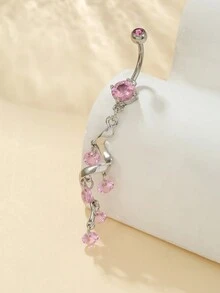 1pc Pink Zirconia Heart & Butterfly Navel Belly Button Piercing Jewelry - Silver - View 8