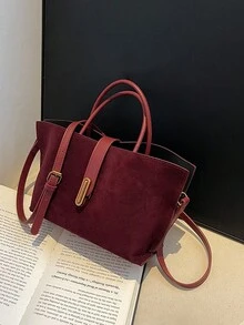 Túi đeo vai nữ giản dị, chất liệu da lộn, phong cách tối giản cổ điển, dung tích lớn, xu hướng mới cho mùa thu - Đỏ - Xem 2