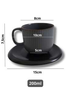 Set Of 6 Cups And Saucers Ceramic Coffee Cup With Irregular Saucer 200ml - Grey - View 10
