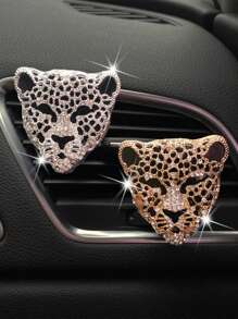 1pc Car Air Outlet Decoration Rhinestone Metal Large Leopard Head Car Air Conditioning Decoration