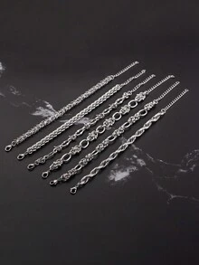 1 件男士休闲不锈钢手工链条手链，嘻哈风格时尚配饰礼物，适合派对、圣诞节、新年、情人节假期 - 銀色 - 查看 5